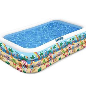 JOYIN Inflatable Kiddie Swimming Pool Full-Size Swim Center Beach Pattern for Seasonal Merriment Outdoor Kids/Family Activity, 120''*72''*22''