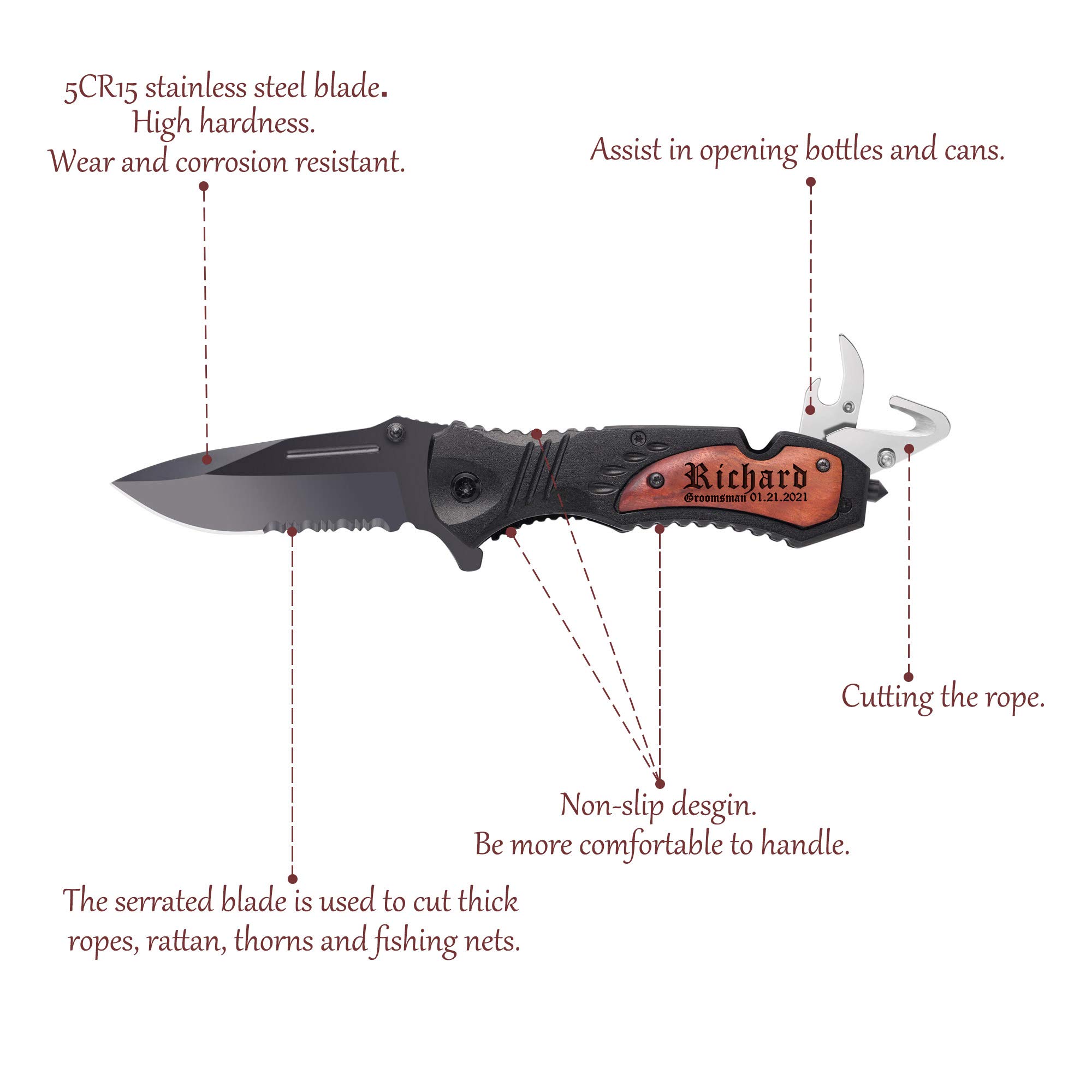 Personalized Knife for Groomsmen - Custom Engraved Pocket Knives for Men - 6 Font Multi-set Option - Groomsmen Gifts for Wedding, Groomsmen Proposal Gift - Bachelor Party, Best Man