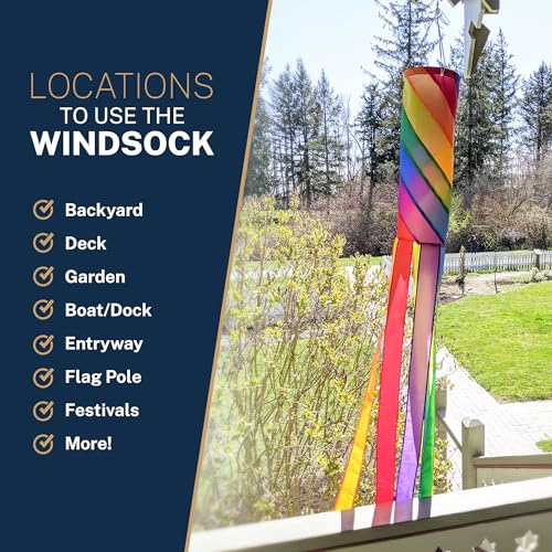 Madrona Brands Spiral Rainbow Windsock | Durable Outdoor Hanging Decoration | Yard, Garden, Deck, Patio and More | 60-Inch