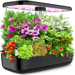 hydroponics growing system, ezorkas 12 pods indoor herb garden starter kit with led grow light, smart germination kit garden planter for family home kitchen with cycle timing function