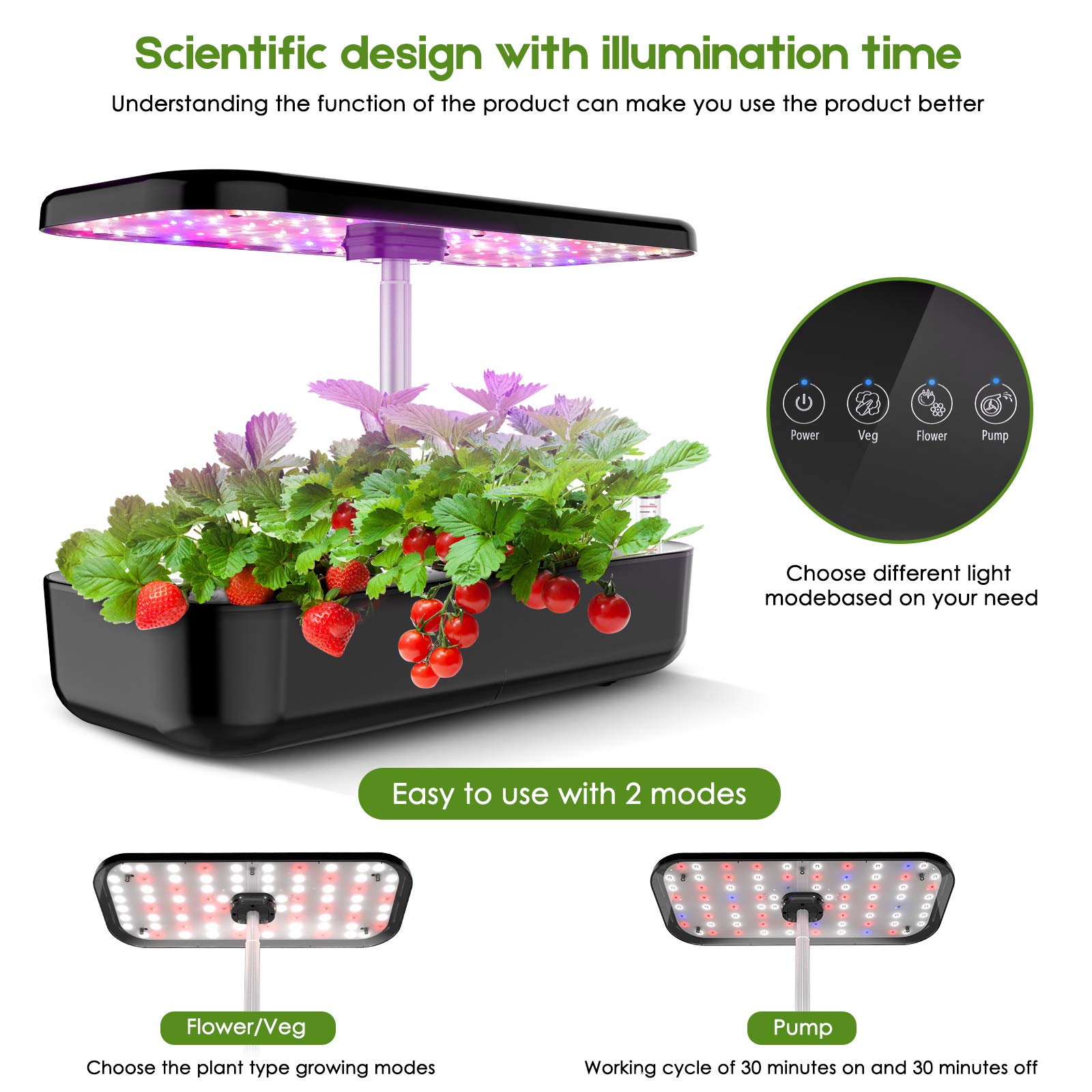 Hydroponics Growing System, EZORKAS 12 Pods Indoor Herb Garden Starter Kit with LED Grow Light, Smart Germination Kit Garden Planter for Family Home Kitchen with Cycle Timing Function