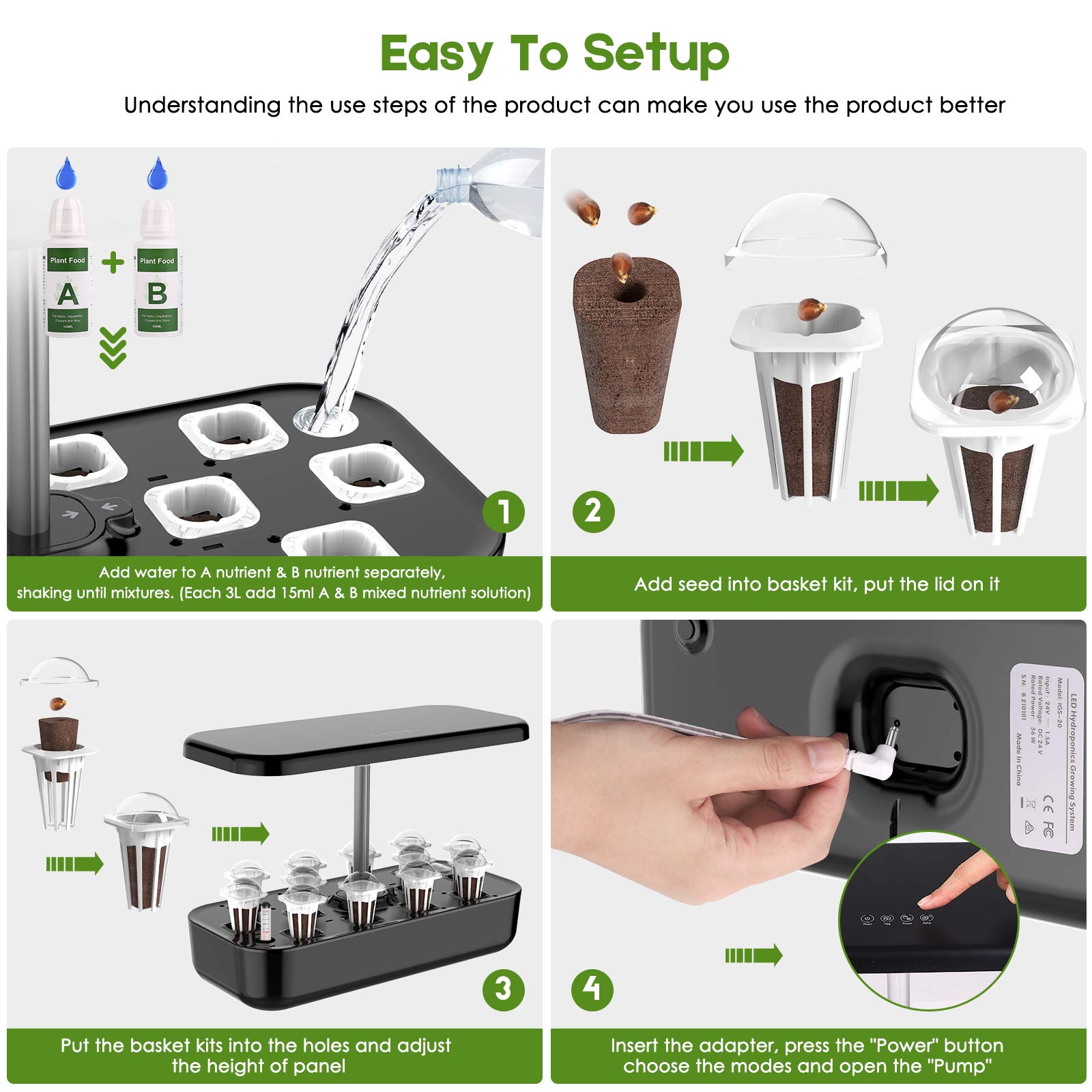 Hydroponics Growing System, EZORKAS 12 Pods Indoor Herb Garden Starter Kit with LED Grow Light, Smart Germination Kit Garden Planter for Family Home Kitchen with Cycle Timing Function