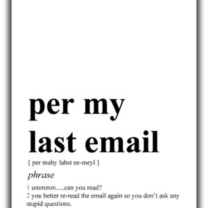 Funny Office Decor - 8x10" UNFRAMED Print - Definition Of 'Per My Last Email' Black & White Typography Wall Art - Office Wall Art - Coworker Gifts