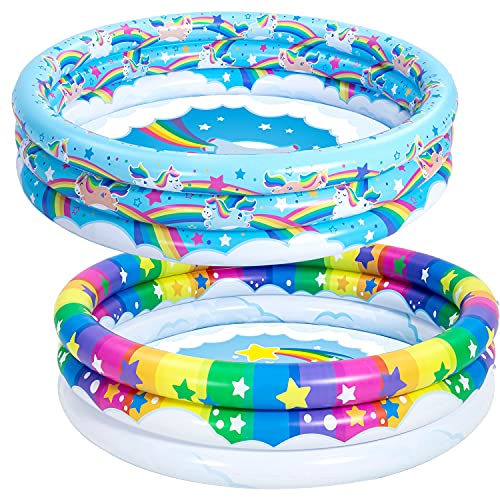 2 Pack 45'' Unicorn Rainbow & Rainbow Inflatable Kiddie Pool Set, Family Swimming Pool Water Pool Pit Ball Pool for Kids Toddler Indoor Outdoor Seasonal Merriment