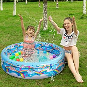 2 Pack 45'' Unicorn Rainbow & Rainbow Inflatable Kiddie Pool Set, Family Swimming Pool Water Pool Pit Ball Pool for Kids Toddler Indoor Outdoor Seasonal Merriment