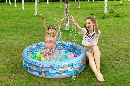 2 Pack 45'' Unicorn Rainbow & Rainbow Inflatable Kiddie Pool Set, Family Swimming Pool Water Pool Pit Ball Pool for Kids Toddler Indoor Outdoor Seasonal Merriment
