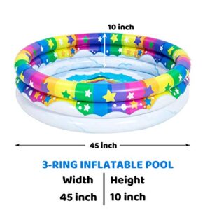 2 Pack 45'' Unicorn Rainbow & Rainbow Inflatable Kiddie Pool Set, Family Swimming Pool Water Pool Pit Ball Pool for Kids Toddler Indoor Outdoor Seasonal Merriment