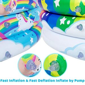 2 Pack 45'' Unicorn Rainbow & Rainbow Inflatable Kiddie Pool Set, Family Swimming Pool Water Pool Pit Ball Pool for Kids Toddler Indoor Outdoor Seasonal Merriment