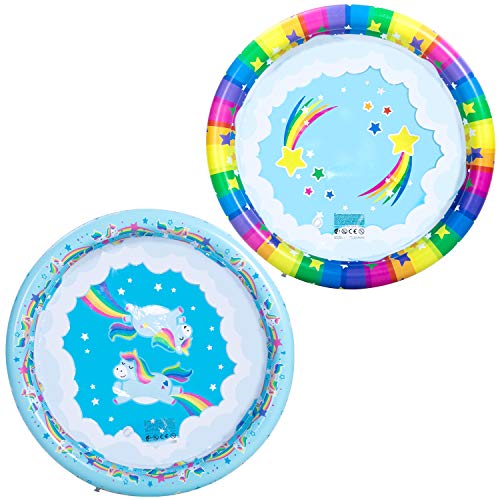 2 Pack 45'' Unicorn Rainbow & Rainbow Inflatable Kiddie Pool Set, Family Swimming Pool Water Pool Pit Ball Pool for Kids Toddler Indoor Outdoor Seasonal Merriment