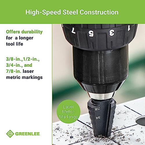 Greenlee GSB04 7/8" Step Bit (#4) Metal Cutter with Patented Split-Step Design, 7/8" Metal Cutting Tool for 1/2" Drill Chucks