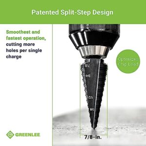 Greenlee GSB04 7/8" Step Bit (#4) Metal Cutter with Patented Split-Step Design, 7/8" Metal Cutting Tool for 1/2" Drill Chucks