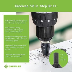 Greenlee GSB04 7/8" Step Bit (#4) Metal Cutter with Patented Split-Step Design, 7/8" Metal Cutting Tool for 1/2" Drill Chucks