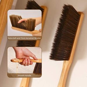 Hand Broom, Dust Brush, Horse Hair Brush with Wood Handle, Duster for Counter, Bench, Car, Furniture, Bed, Woodworking Cleaning