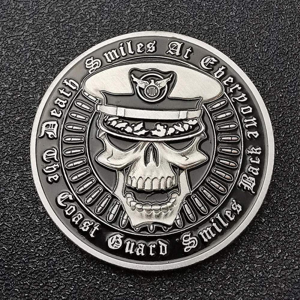 MKIOPNM United States Coast Guard Commemorative Coin Skull Head Silver Plated Antique Army Fan Pirate Coin