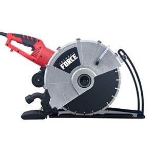 steel force kpc 3551 portable 14" wet/dry electric corded circular concrete saw/power angle cutter 2600w w/water line & guide roller (with blade)