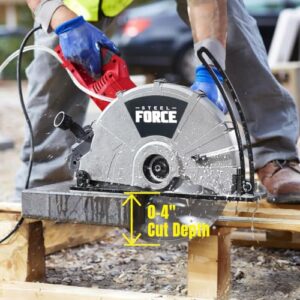 Steel Force KPC 3551 Portable 14" Wet/Dry Electric Corded Circular Concrete Saw/Power Angle Cutter 2600W w/Water Line & Guide Roller (With Blade)