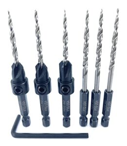 ftg usa countersink drill bit set 3 pc #6 (9/64") with 3 pc replacement countersink drill bit same size 9/64" set countersink hss m2 tapered countersink bit, with 1 hex wrench