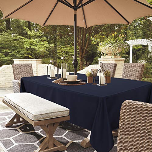 LUSHVIDA Rectangle Outdoor Tablecloth with Umbrella Hole and Zipper, 60x84 Inch Navy, Washable Waterproof Table Cloth Spill Proof Wrinkle Free Table Cover for Patio Spring Summer Picnic BBQS