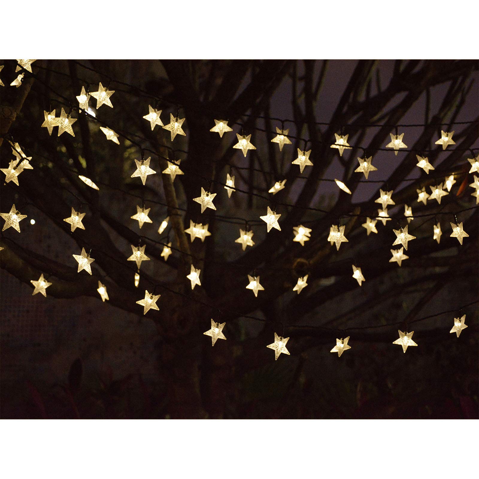 Abkshine 50ft 120 LED Solar Star Fairy Lights, Outdoor Decorative Solar String Lights, Waterproof Ambiance Lighting for Patio Deck,Camper,Gazebo,Girls Themed Room,Garden,Porch,Bush Decor,Warm White