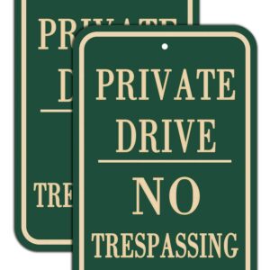 2 Pack Private Drive No Trespassing Signs 12 x 18 Inches Private Drive Sign No Trespassing Sign Metal Reflective Sturdy Rust Aluminum Weather Waterproof Durable Ink Easy to Install