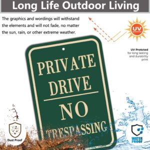 2 Pack Private Drive No Trespassing Signs 12 x 18 Inches Private Drive Sign No Trespassing Sign Metal Reflective Sturdy Rust Aluminum Weather Waterproof Durable Ink Easy to Install