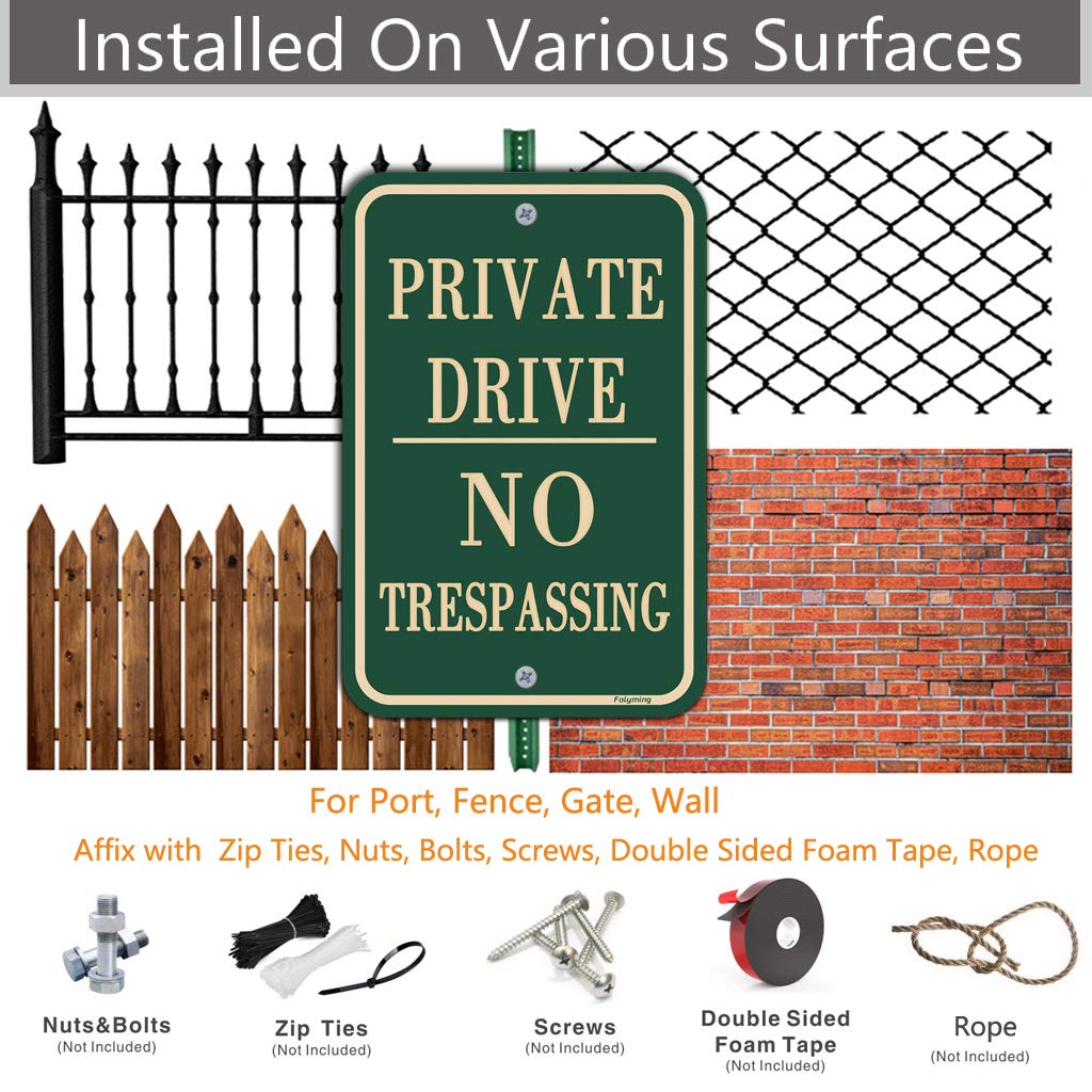 2 Pack Private Drive No Trespassing Signs 12 x 18 Inches Private Drive Sign No Trespassing Sign Metal Reflective Sturdy Rust Aluminum Weather Waterproof Durable Ink Easy to Install