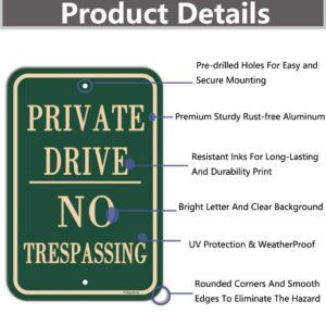 2 Pack Private Drive No Trespassing Signs 12 x 18 Inches Private Drive Sign No Trespassing Sign Metal Reflective Sturdy Rust Aluminum Weather Waterproof Durable Ink Easy to Install