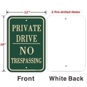 2 Pack Private Drive No Trespassing Signs 12 x 18 Inches Private Drive Sign No Trespassing Sign Metal Reflective Sturdy Rust Aluminum Weather Waterproof Durable Ink Easy to Install