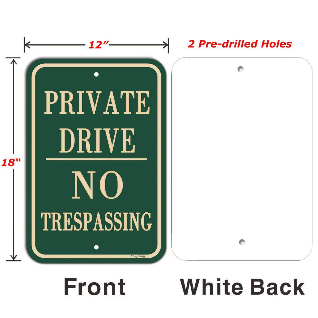 2 Pack Private Drive No Trespassing Signs 12 x 18 Inches Private Drive Sign No Trespassing Sign Metal Reflective Sturdy Rust Aluminum Weather Waterproof Durable Ink Easy to Install