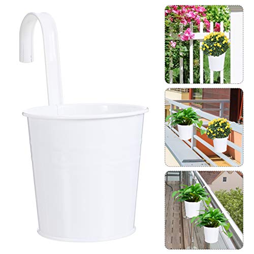 Cabilock 8pcs Metal Iron Hanging Flower Pot Garden Pots Balcony Planters Metal Bucket Flower Holders Detachable Hook for Railing Fence Window Patio