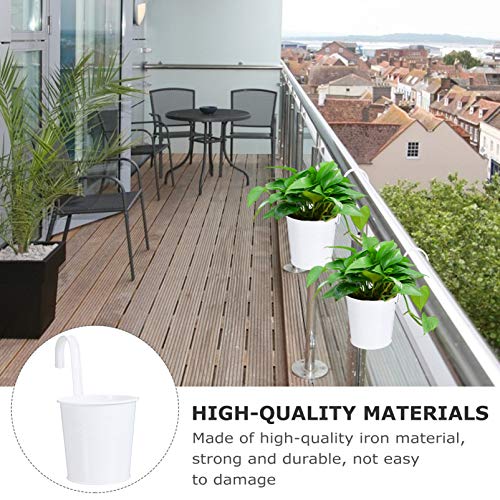 Cabilock 8pcs Metal Iron Hanging Flower Pot Garden Pots Balcony Planters Metal Bucket Flower Holders Detachable Hook for Railing Fence Window Patio