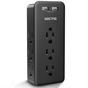 surge protector, outlet extender with 9 outlets, multi plug outlet with 2 usb ports(smart 2.4a total), usb wall charger power strip, plug extender, outlet splitter college dorm room essentials, black