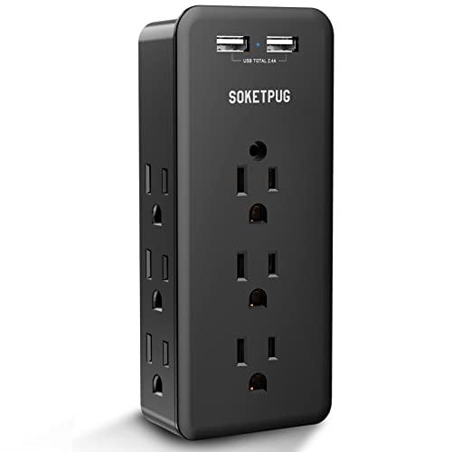 Surge Protector, Outlet Extender with 9 Outlets, Multi Plug Outlet with 2 USB Ports(Smart 2.4A Total), USB Wall Charger Power Strip, Plug Extender, Outlet Splitter College Dorm Room Essentials, Black