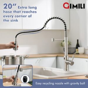 GIMILI Touchless Kitchen Faucet with Pull Down Sprayer, Motion Sensor Smart Hands-Free Activated Single Hole Spring Faucet for Kitchen Sink, Brushed Nickel