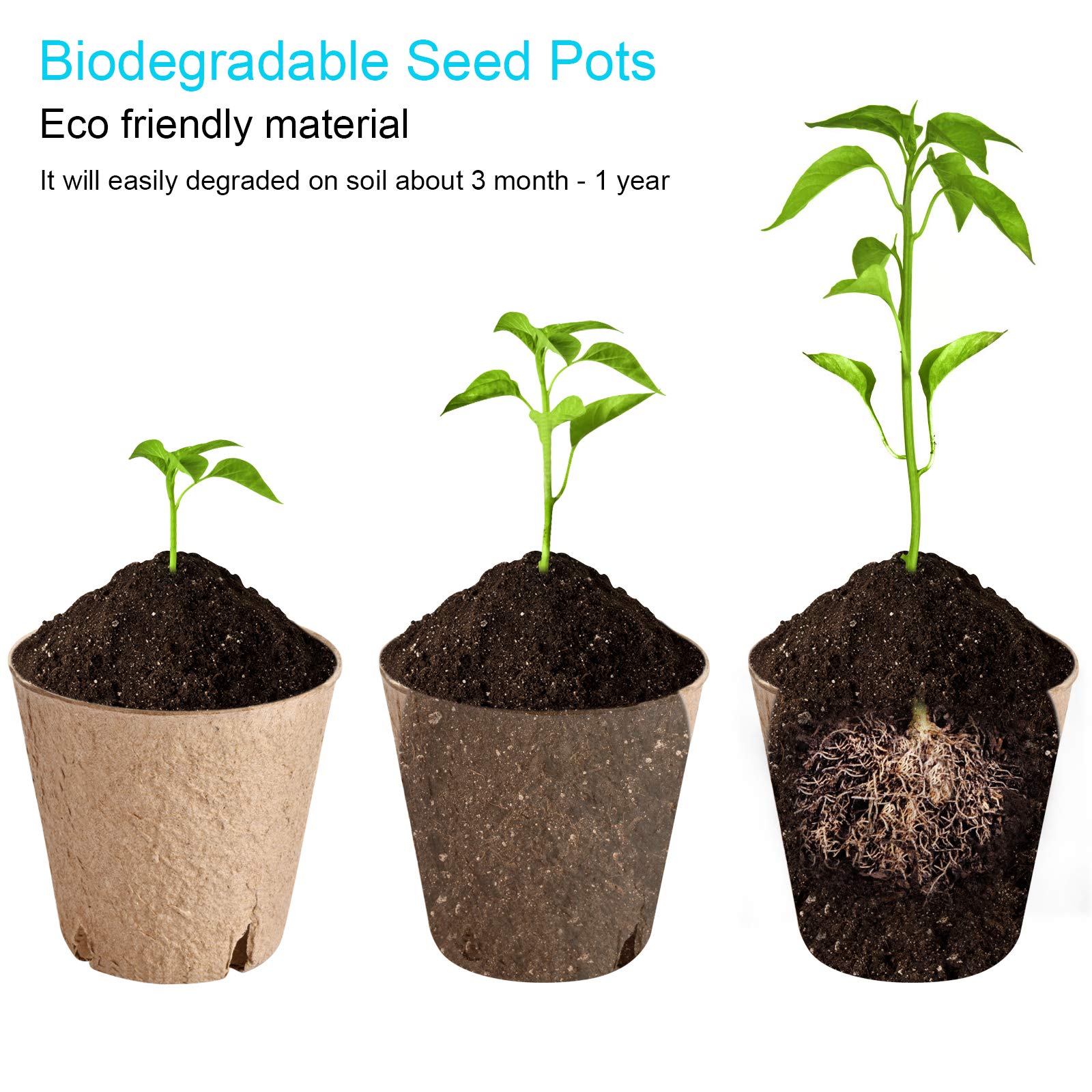 60 Packs 3.15 Inch Peat Pots for Seedlings, Biodegradable Seeds Starter Nursery Pots, Holes Round Seed Starter Pots for Plant Vegetables or Gardening Supplies with Bonus 10 Pcs Plant Labels.