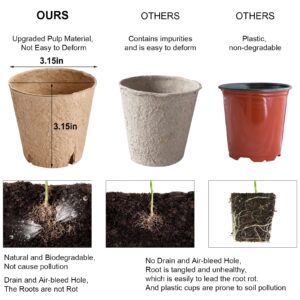 60 Packs 3.15 Inch Peat Pots for Seedlings, Biodegradable Seeds Starter Nursery Pots, Holes Round Seed Starter Pots for Plant Vegetables or Gardening Supplies with Bonus 10 Pcs Plant Labels.