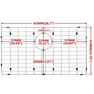 Zeesink Kitchen Sink Grid 26 11/16" X 14 3/4",Sink Bottom Grid,Stainless Steel Sink Grid and Sink Protectors for Kitchen Sink with Rear Drain for Single Bowl Kitchen Sink