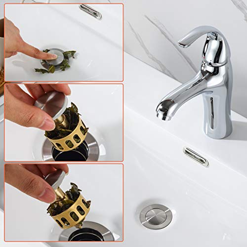 Pop up Sink Drain Stopper for Bathroom Vessel Vanity Sink Art Basin Brushed Nickel,Small Cap with Overflow, Metal Pop up Drain Strainer with Detachable Basket Stopper