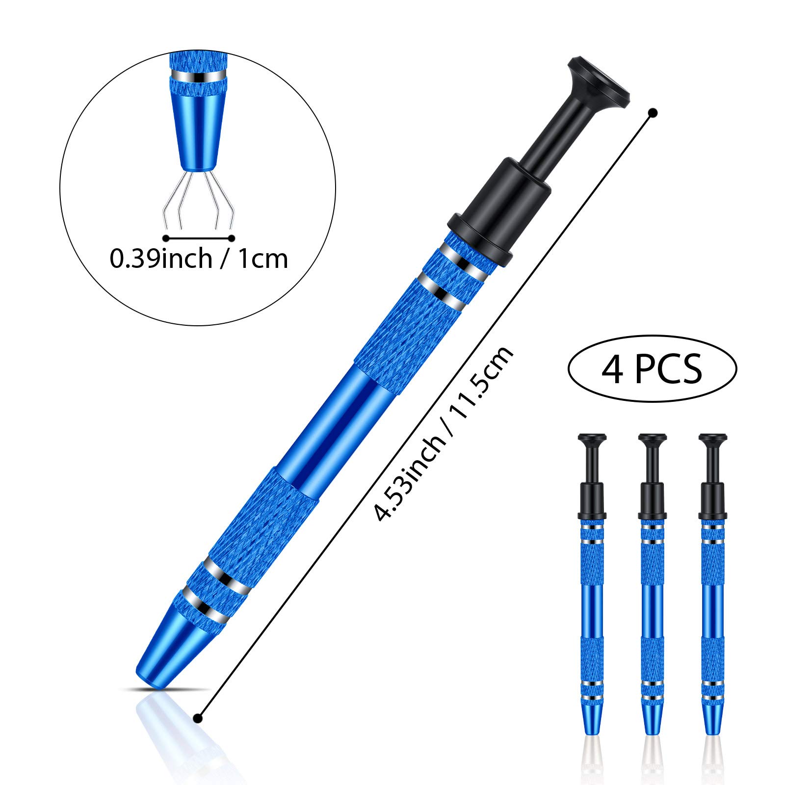 4 Pieces 4 Prongs Diamond Claw Tweezers Terp Pearl Grabber Standard Pick-up Tool 4 Prongs Grabber IC Chip Metal Grabber Grabber Stainless Steel 4-Claw Pick up Tool (Blue)