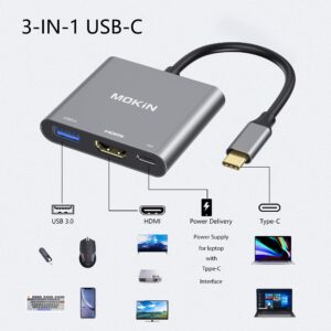 USB C to HDMI Multiport Adapter, Type-C Hub Thunderbolt 3 to HDMI 4K Output USB 3.0 Port and USB-C Charging Port, Digital AV Adapter for MacBook Pro/air, Galaxy S8/S9