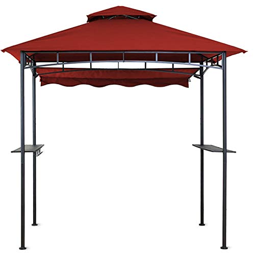 CHARMELEON Double Tiered Grill Gazebo 11X 5, Outdoor BBQ Patio Canopy Tent with Stretchable Side Awning (Burgundy)