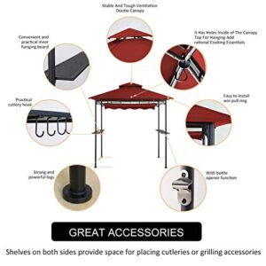 CHARMELEON Double Tiered Grill Gazebo 11X 5, Outdoor BBQ Patio Canopy Tent with Stretchable Side Awning (Burgundy)