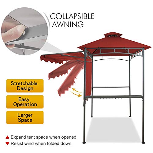 CHARMELEON Double Tiered Grill Gazebo 11X 5, Outdoor BBQ Patio Canopy Tent with Stretchable Side Awning (Burgundy)