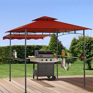 CHARMELEON Double Tiered Grill Gazebo 11X 5, Outdoor BBQ Patio Canopy Tent with Stretchable Side Awning (Burgundy)