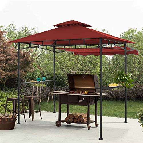 CHARMELEON Double Tiered Grill Gazebo 11X 5, Outdoor BBQ Patio Canopy Tent with Stretchable Side Awning (Burgundy)