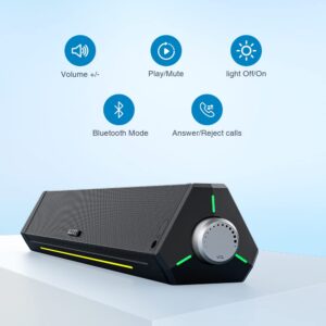 Computer Speakers, Bluetooth Soundbar, HiFi Stereo, 3.5mm Aux-in Connection, USB Powered Speakers for Desktop Monitor, PC, Laptop, Tablets
