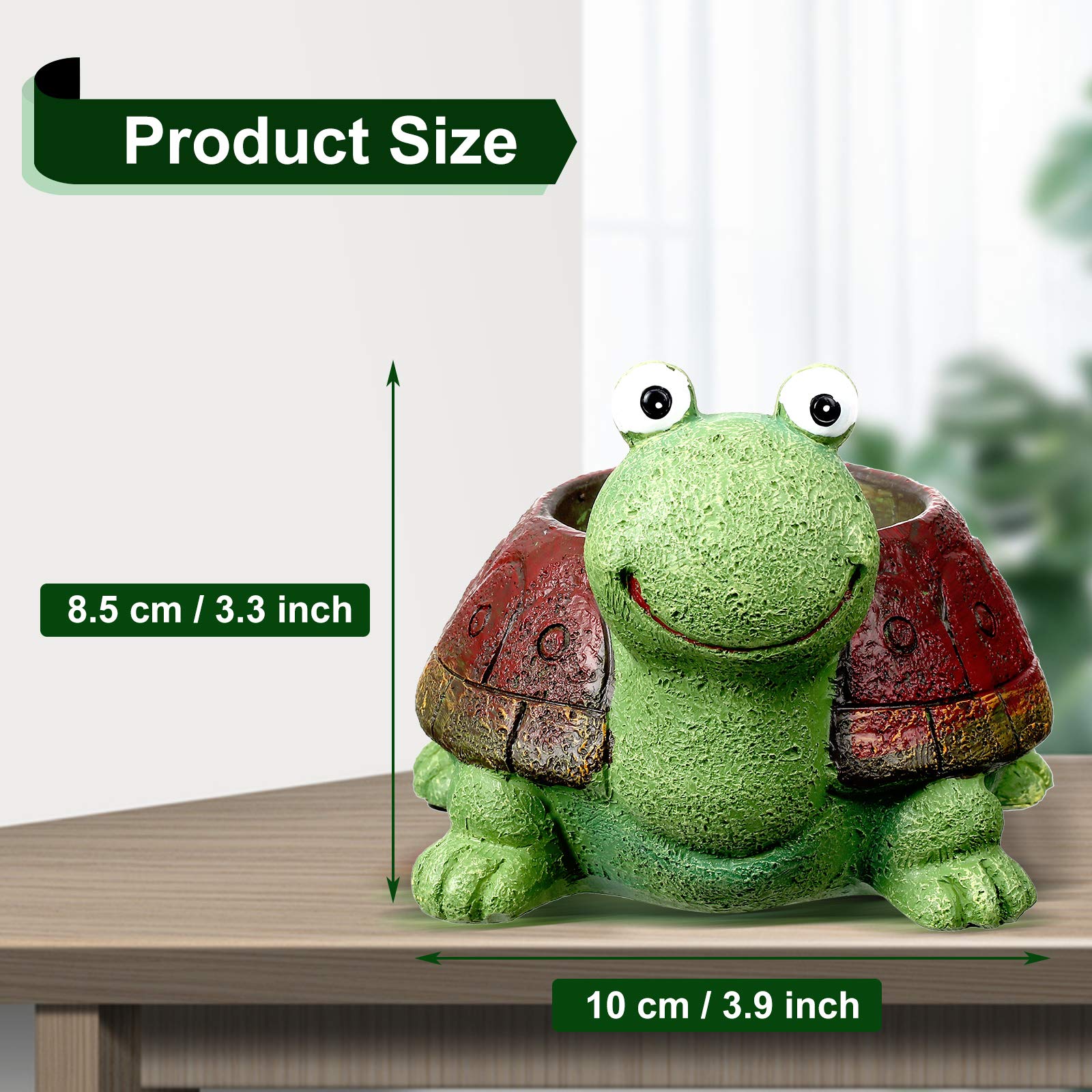 Turtle Succulent Flower Pot Mini Resin Animal Plant Pot Resin Succulent Pot Planter Cute Cartoon Bonsai Pot Bonsai Plant Holder for Home Office Desktop Table Ornament (Green Turtle with Brown Shell)