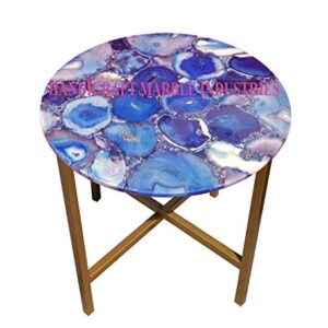 24" Inch Round Blue Agate Coffee Table with Metal Base, Blue Agate Stone Table, Blue Agate Stone Centre Table, Agate Round Corner Side Table Home Decor, Piece Of Conversation, Family HeirLoom