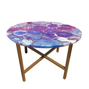 24" Inch Round Blue Agate Coffee Table with Metal Base, Blue Agate Stone Table, Blue Agate Stone Centre Table, Agate Round Corner Side Table Home Decor, Piece Of Conversation, Family HeirLoom