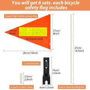 Tatuo 2 Sets Bike Flags with Pole, 6 Feet Height Adjustable Waterproof Orange Safety Flag Sturdy Fiberglass Bicycle Flag Pole for Kids Outdoor Cycling Supplies (Red Yellow and White)